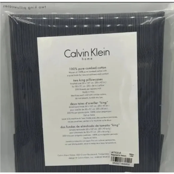 Calvin Klein Bamboo Flowers Rhythmic Stripes Hyacinth King Pillowcases.New!